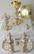 French antique solid silver gilt Gothic Chapel Set
